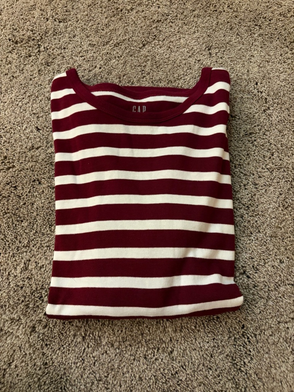 GAP Maroon and White Striped Long Sleeve Tee